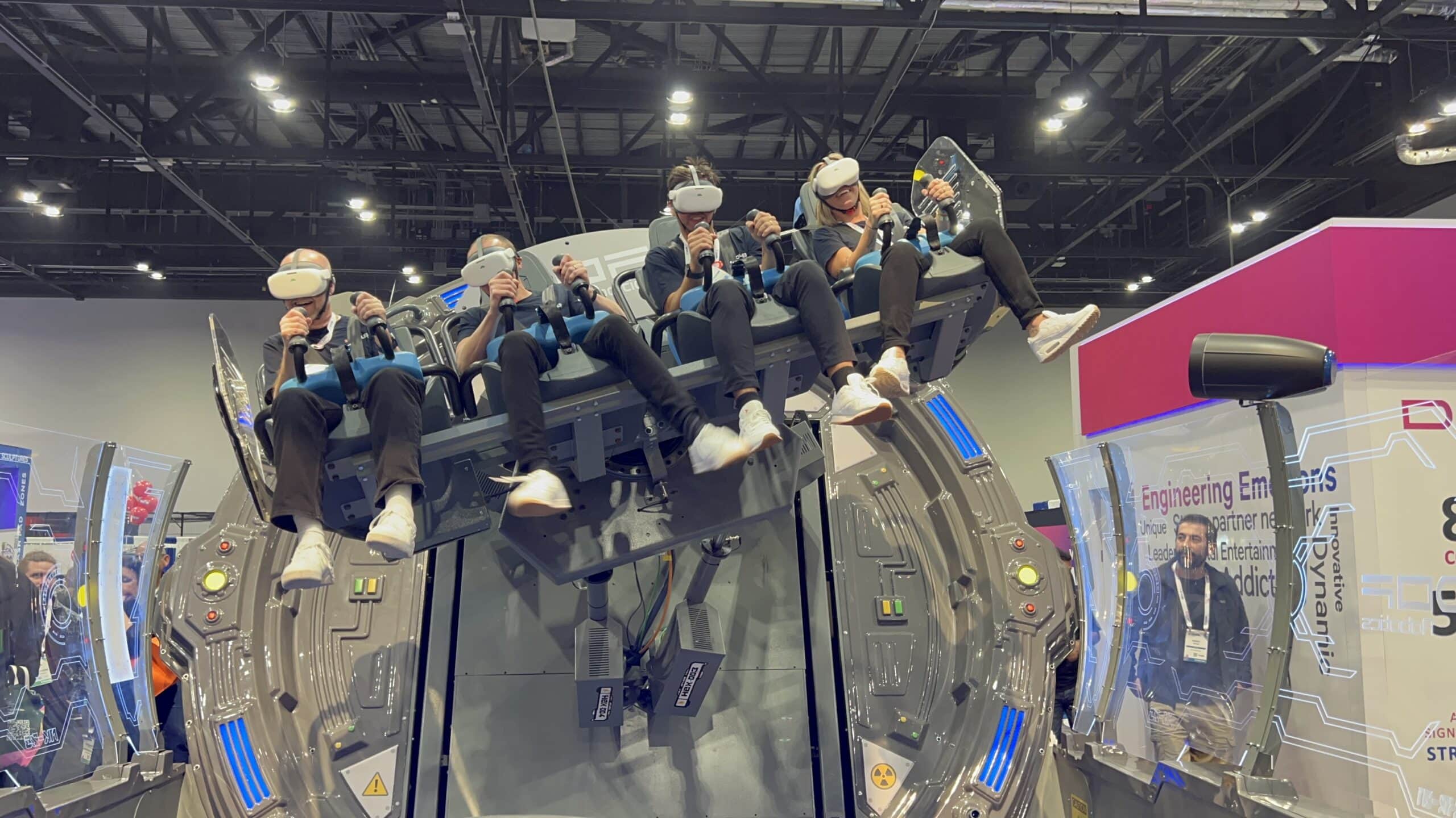 Attendees at the IAPPA EXPO 2024 try a flying theater ride with VR
